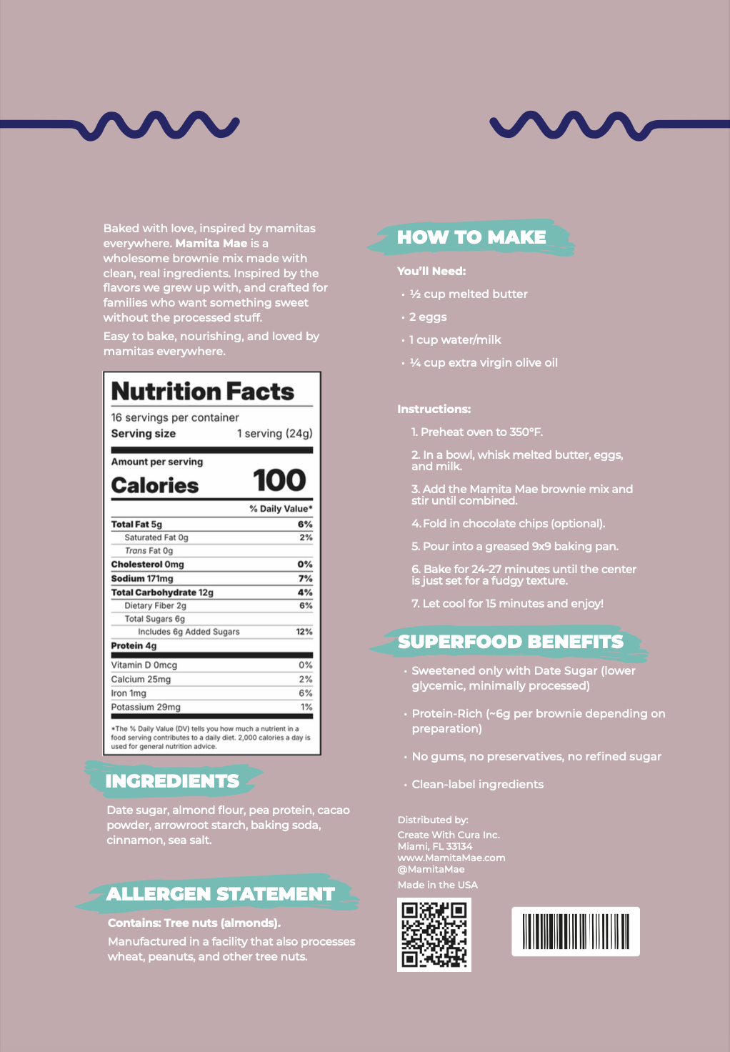 Mamita Mae Protein + Fiber Brownie Mix - Back